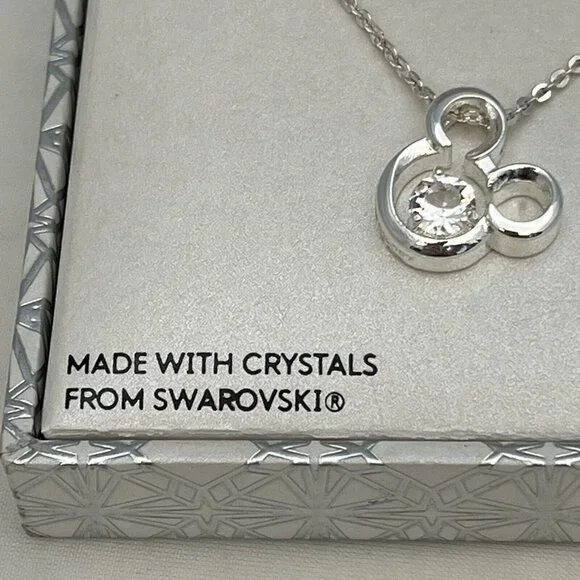 Disney 90 Years Mickey Mouse Silver Plated Swarovski Crystal 18 Inch Necklace - Picture 3 of 16